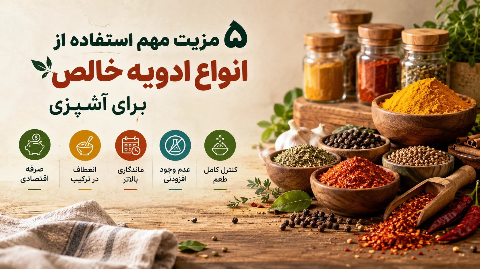 ۵ مزیت مهم استفاده از انواع ادویه خالص برای آشپزی